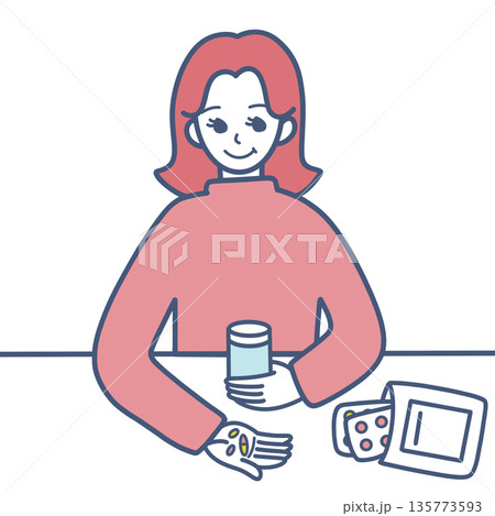 服薬する女性のイラスト素材 135773593