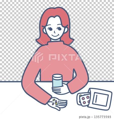 服薬する女性のイラスト素材 135773593