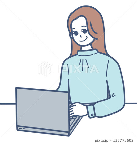 パソコンで作業する女性のイラスト素材 135773602