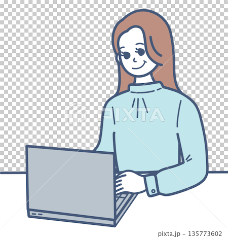 パソコンで作業する女性のイラスト素材 135773602