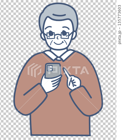 スマホを操作するシニア男性のイラスト素材 スマホを操作するシニア男性のイラスト素材 135773603