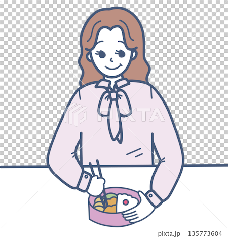 弁当を食べる女性のイラスト素材 弁当を食べる女性のイラスト素材 135773604