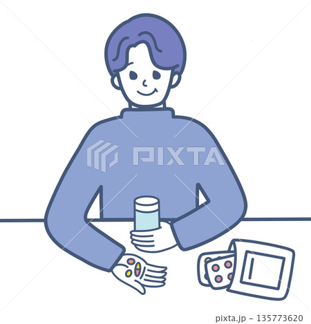 服薬する男性のイラスト素材 135773620