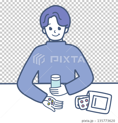 服薬する男性のイラスト素材 135773620
