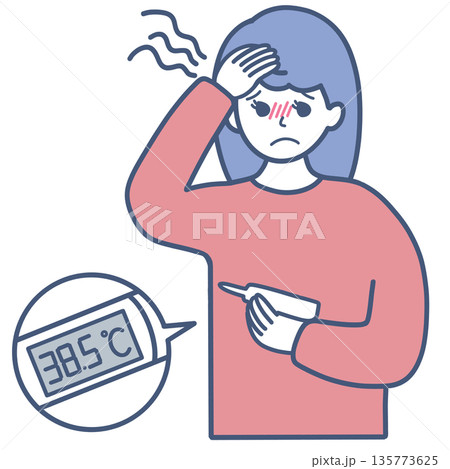 発熱した女性のイラスト素材 発熱した女性のイラスト素材 135773625