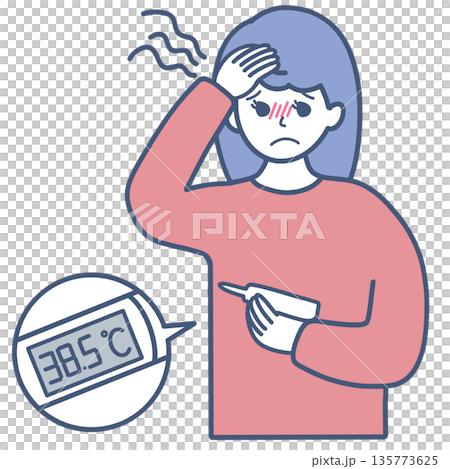 発熱した女性のイラスト素材 発熱した女性のイラスト素材 135773625
