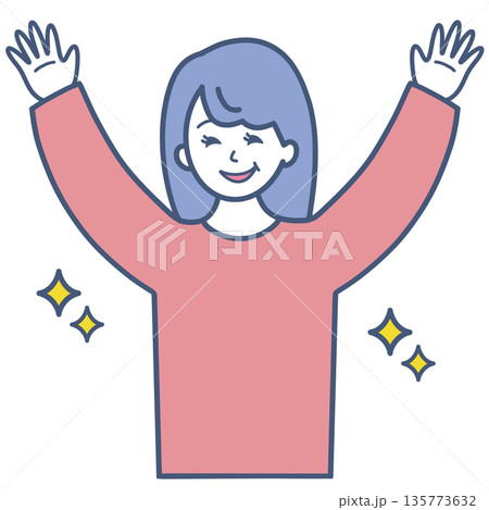 手をあげて喜ぶ女性のイラスト素材 135773632