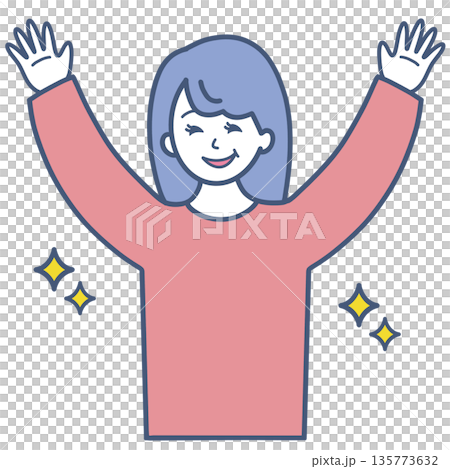 手をあげて喜ぶ女性のイラスト素材 135773632