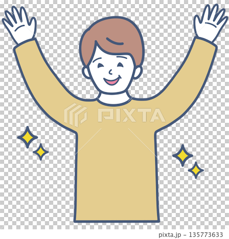 圖解素材：一名男子舉手歡呼 135773633