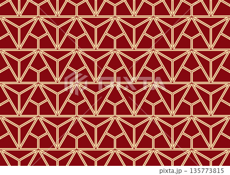 Abstract geometric pattern. A seamless vector background. Red and golden ornament. Graphic modern pattern. Simple lattice graphic design 135773815