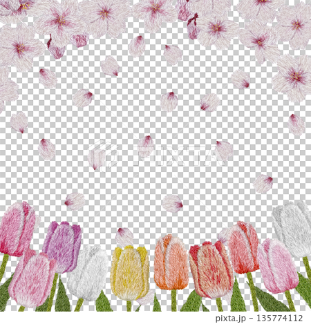 【櫻花與彩色鬱金香相框】手工刺繡插畫材質 【櫻花與彩色鬱金香相框】手工刺繡插畫材質 135774112