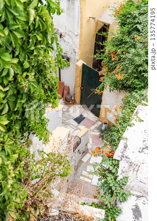 Narrow streets of Anafiotika area in ancient Athens Narrow streets of Anafiotika area in ancient Athens 135774195