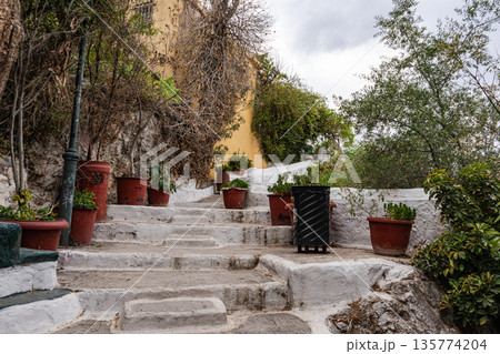 Narrow streets of Anafiotika area in ancient Athens 135774204