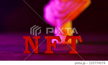 Red NFT Letters with Purple Pink Orange Neon Smoke Effect Dark Background 135774574