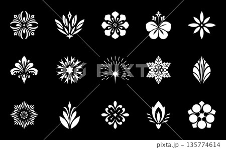 Flower icons set. Isolated elements for design. Vector graphics. Flower collection 135774614