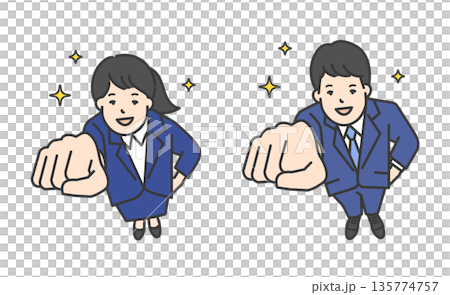 Simple illustration vector of a new employee making a fist pump Simple illustration vector of a new employee making a fist pump 135774757