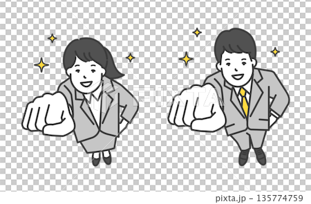 一幅新員工揮拳慶祝的簡單向量圖。 135774759