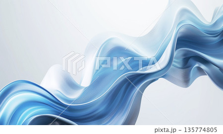 Abstract flowing blue and white fabric waves with subtle texture and light 135774805