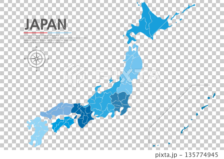 A map of Japan showing the regional boundaries in blue. A map of Japan showing the regional boundaries in blue. 135774945