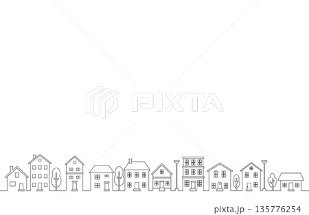 住宅地の線画イラスト 住宅地の線画イラスト 135776254