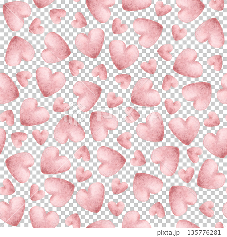 Pink watercolor hearts seamless pattern on white. Romantic love repeat background for Valentine's Day in simple childish style. Lovely wallpaper or festive wrapping paper clip art 135776281