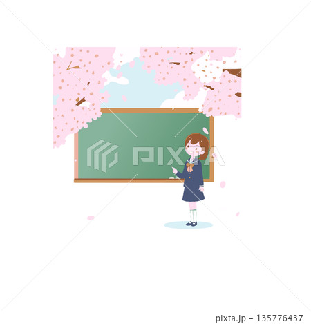 桜と黒板と女子高生 135776437