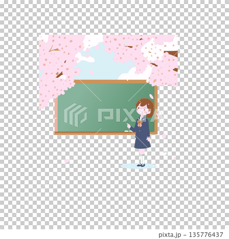 桜と黒板と女子高生 135776437