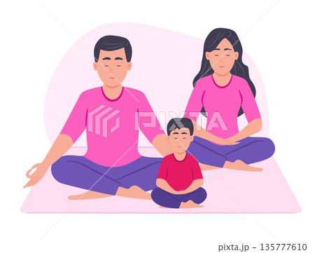 Father, Mother and Son Practice Meditation Together for Mental Healthcare, Wellness, Family and Parents with Child Concept Illustration Clip Art Father, Mother and Son Practice Meditation Together for Mental Healthcare, Wellness, Family and Parents with Child Concept Illustration Clip Art 135777610