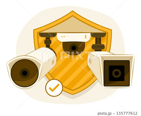 CCTV Camera in Difference Types of Bullet Camera, IP Camera and PTZ Camera with Security Shield Symbol for Security Surveillance Camera and Security Monitoring Service Concept Illustration Clip Art CCTV Camera in Difference Types of Bullet Camera, IP Camera and PTZ Camera with Security Shield Symbol for Security Surveillance Camera and Security Monitoring Service Concept Illustration Clip Art 135777612
