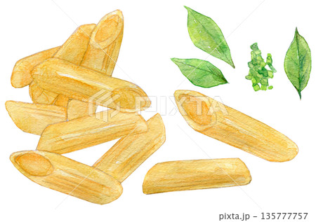 水彩イラスト　手描きイラスト　ペンネパスタ 135777757