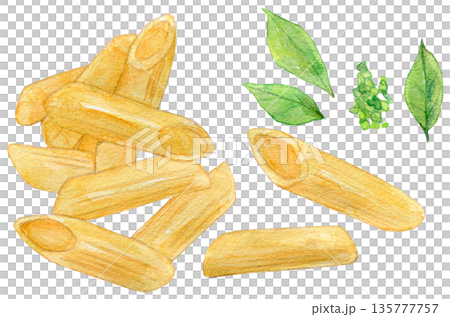 水彩イラスト　手描きイラスト　ペンネパスタ 135777757