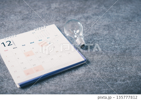 Bulb light career idea concept target collage innovation growth shows business vision on calendar background, planning for success and professional future development opportunities 135777812