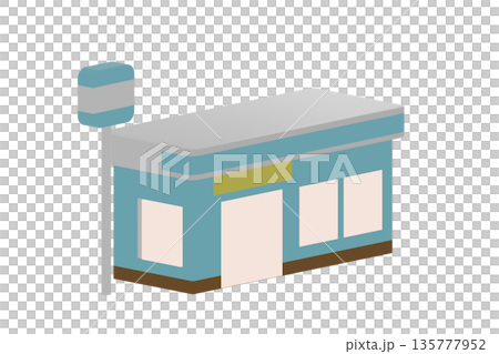 斜めから見たコンビニ店舗の3Dイラスト 135777952