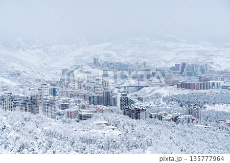 Tbilisi Winter Cityscape Under Heavy Snow and Cold Sky Tbilisi Winter Cityscape Under Heavy Snow and Cold Sky 135777964