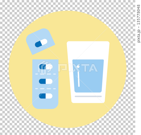 Medicine and cup. Tablets, medicine, oral medicine. Medicine and cup. Tablets, medicine, oral medicine. 135778048