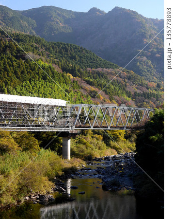 インフラ整備中の鉄橋と紅葉の風景 135778893
