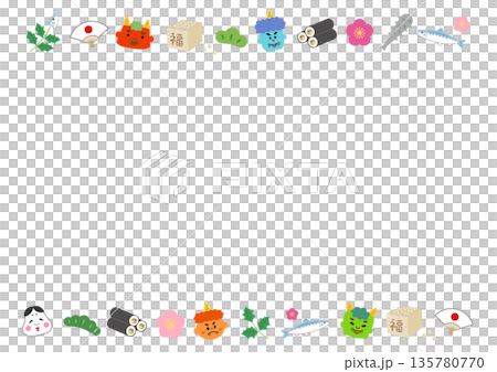 可愛的節分圖案邊框 135780770