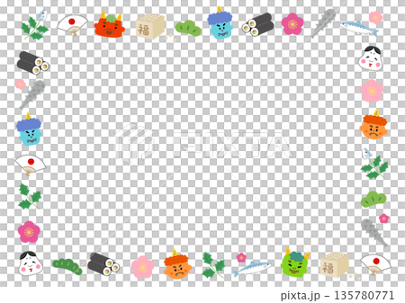 A cute square frame with a Setsubun motif A cute square frame with a Setsubun motif 135780771