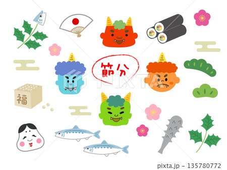 節分素材のフラットイラストセット 節分素材のフラットイラストセット 135780772