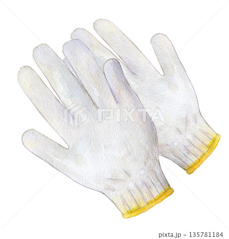 水彩イラスト 手描きイラスト 軍手 水彩イラスト 手描きイラスト 軍手 135781184