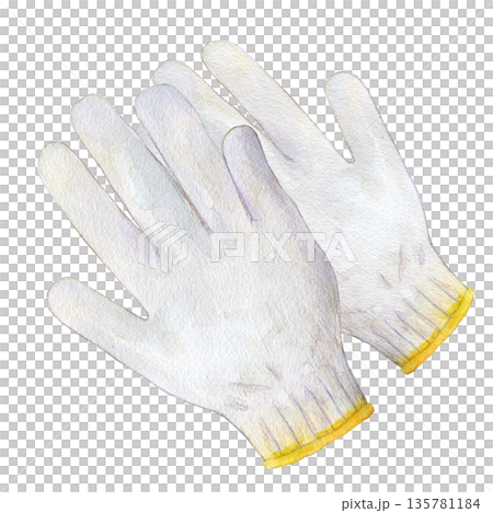 水彩イラスト 手描きイラスト 軍手 水彩イラスト 手描きイラスト 軍手 135781184