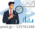 Businessman Analyzing Financial Growth with Magnifying Glass Illustration 135781288
