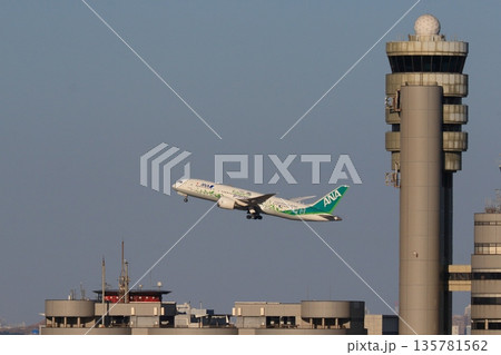 離陸する緑のANA機 ANA GREEN JET カーボンニュートラル グリーンジェット 離陸する緑のANA機 ANA GREEN JET カーボンニュートラル グリーンジェット 135781562