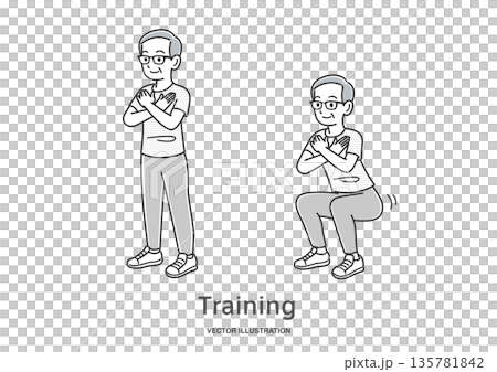 スクワットをする年配の男性 135781842