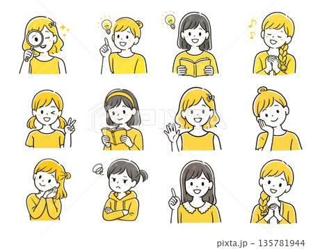 女の子の表情セット 135781944