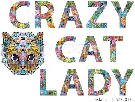 Words CRAZY CAT LADY. Vector zentangle object for decoration Words CRAZY CAT LADY. Vector zentangle object for decoration 135782012