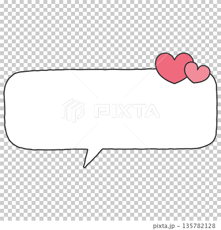 手書きのシンプルな下向きの横長四角形の吹き出し(ハート付き) 手書きのシンプルな下向きの横長四角形の吹き出し(ハート付き) 135782128