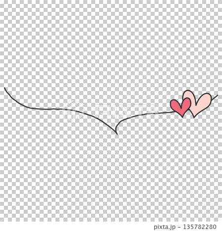 手書きのシンプルな下向きの横長線の吹き出し(ハート付き) 手書きのシンプルな下向きの横長線の吹き出し(ハート付き) 135782280