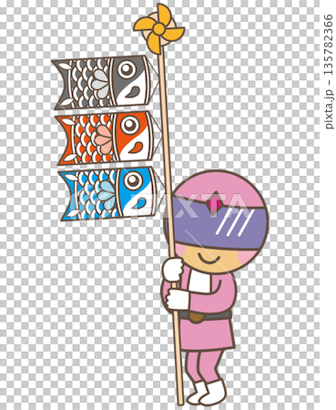Pink hero character holding a carp streamer | Children's Day easy material 135782366