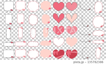 赤ピンクのハートの吹き出し素材セット（バレンタインや母の日などのイベントにおすすめ） 135782386